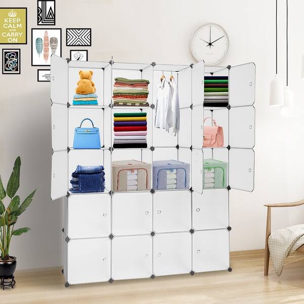 Shop 16 20 Cube Organizer Stackable Plastic Cube Storage Shelves Design Modular Closet Cabinet With Hanging Rod Overstock 31224774