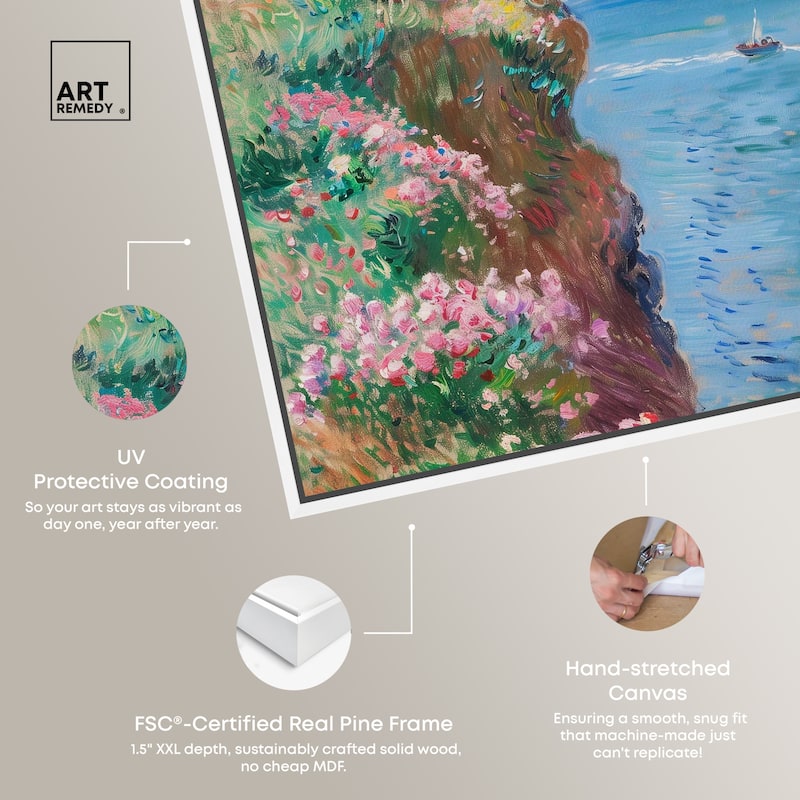 Art Remedy By The Seaside Framed Impressionism 1 Piece Canvas Wall Art /Monet And Van Gogh Inspired Art