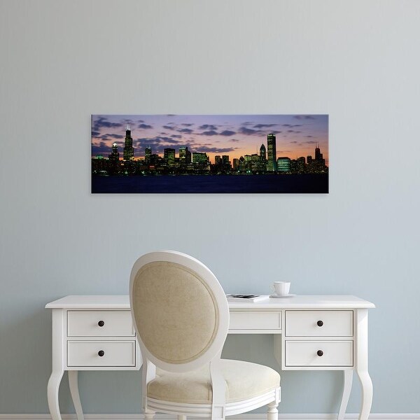 Easy Art Prints Panoramic Images's 'Buildings in a city at dusk, Chicago, Illinois, USA' Premium Canvas Art