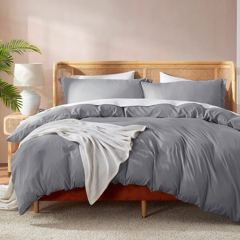 Nestl Ultra Soft Double Brushed Microfiber Duvet Cover Set with Button Closure - Grey - California King