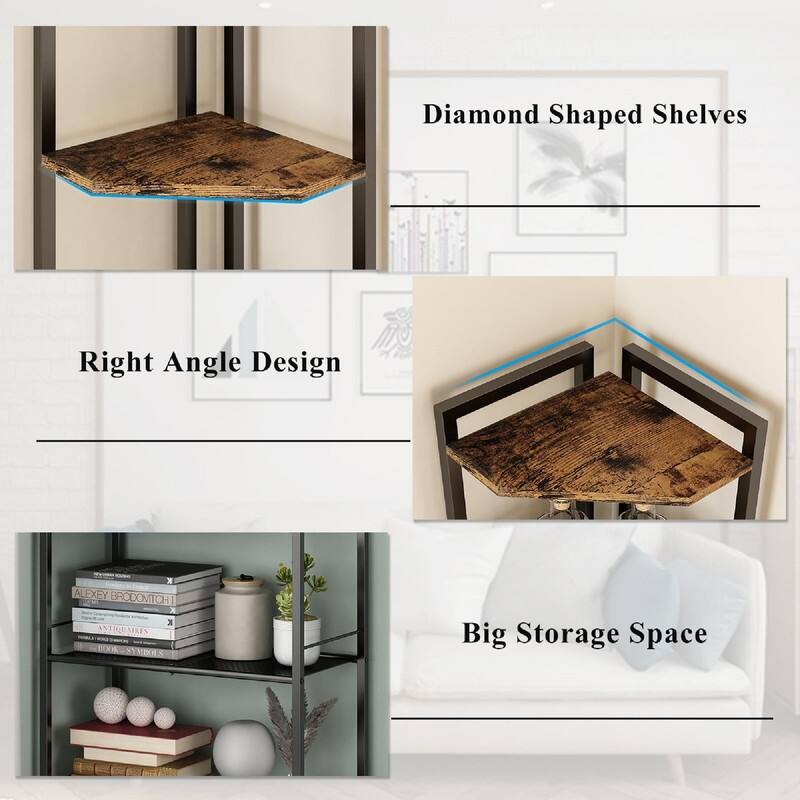 5 Tier Corner Shelf Stand - 24"D x 12"W x 55.7"H