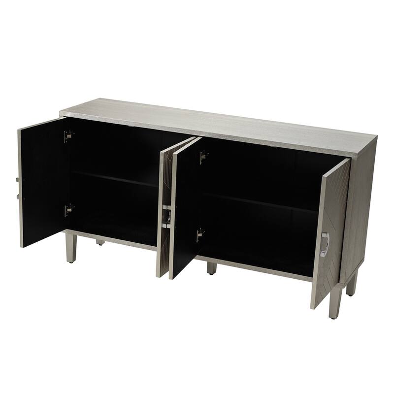 Stylish and Functional 4-Door Storage Cabinet with Pine Legs and MDF