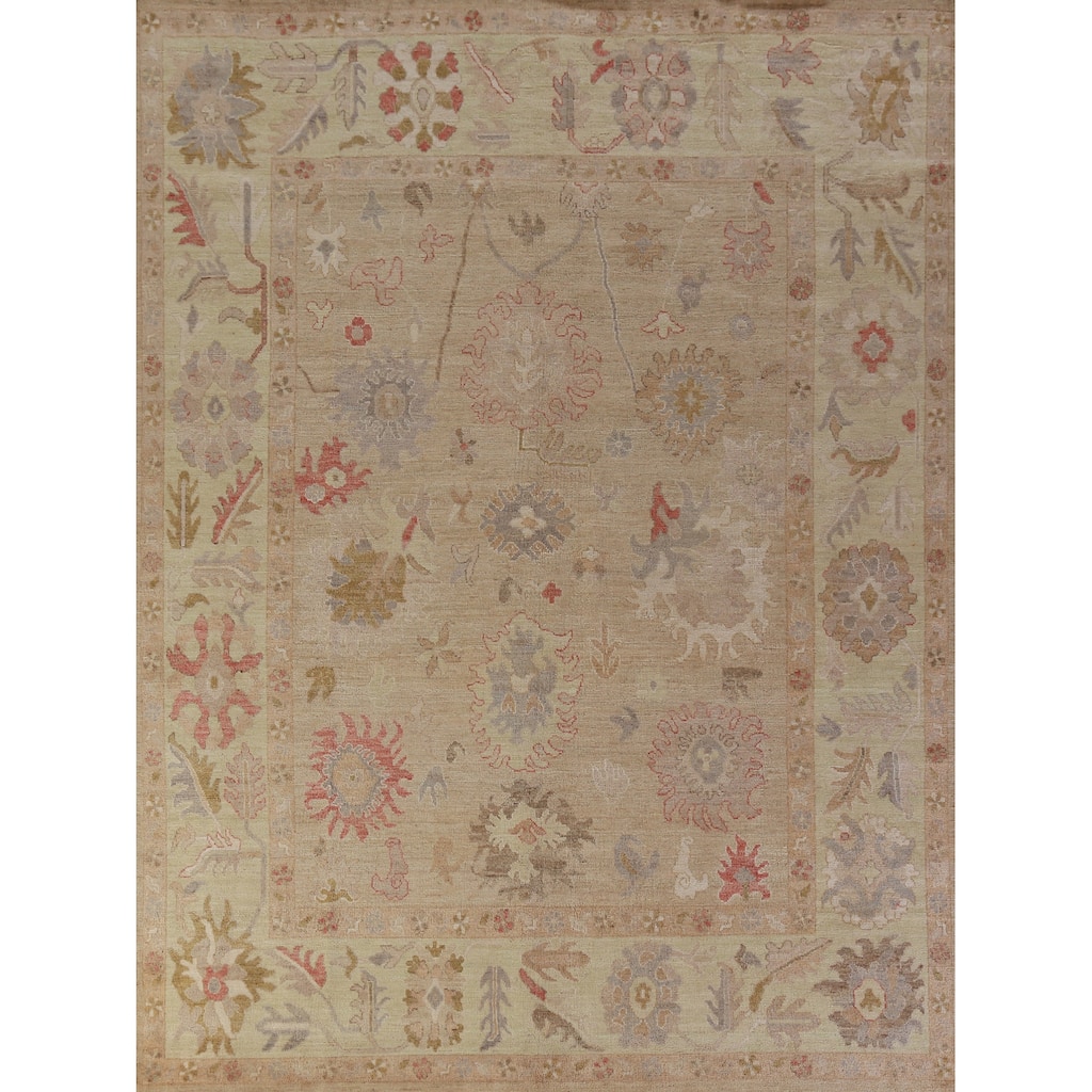 Hand Knotted Oriental 100% Wool Carpet Transitional All-Over Beige & Ivories Oushak Area Rug - 10' 5'' X 8' 3''