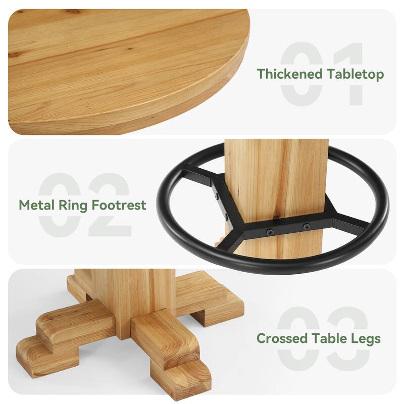 37.4" H Round Bar Table, Solid Wood Bistro Pub Table