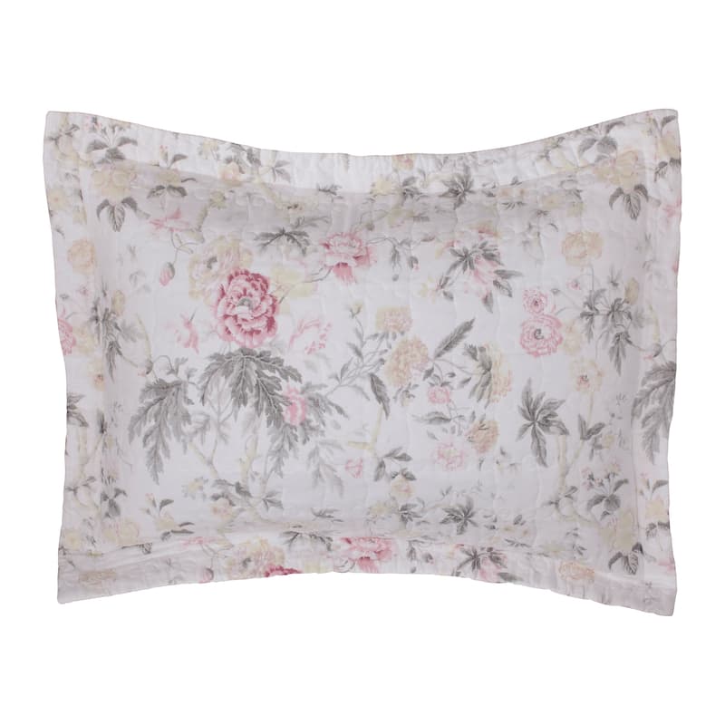 Laura Ashley Breezy Floral Cotton Reversible Pink/Grey Quilt Set On