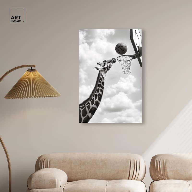 Giraffe Hoops Canvas by Art Remedy, Gallery Wrapped