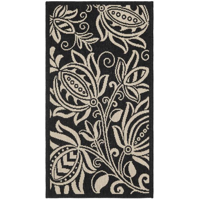 SAFAVIEH Courtyard Leatrice Indoor/ Outdoor Patio Backyard Rug - 2' x 3'7" - Black/Sand