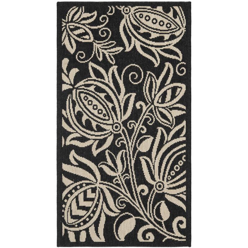 SAFAVIEH Courtyard Nasima Indoor/ Outdoor Patio Backyard Rug - 2' x 3'7" - Black/Sand