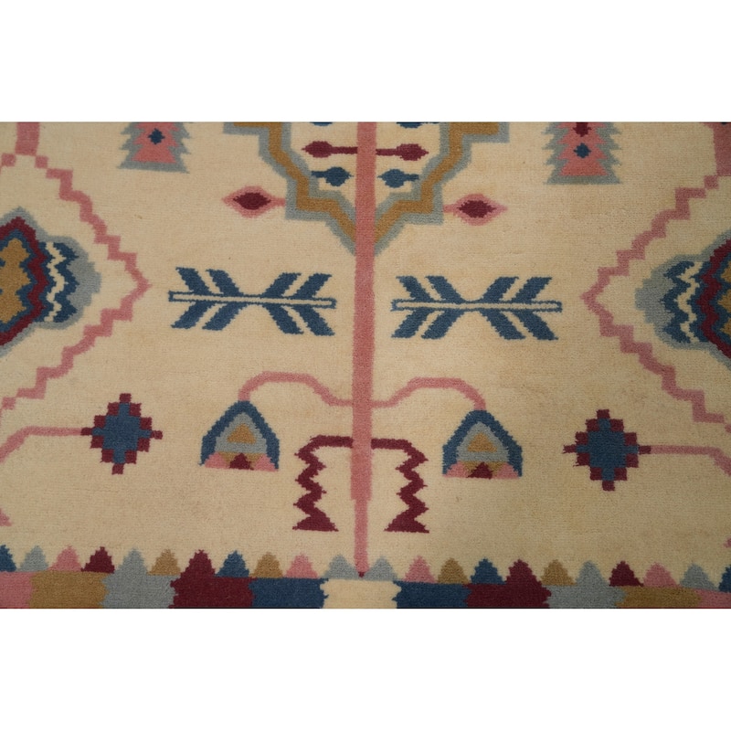 Hand-knotted Tribal Wool Beige Geometric Oriental Area Rug - 11' 4'' X 8' 3''
