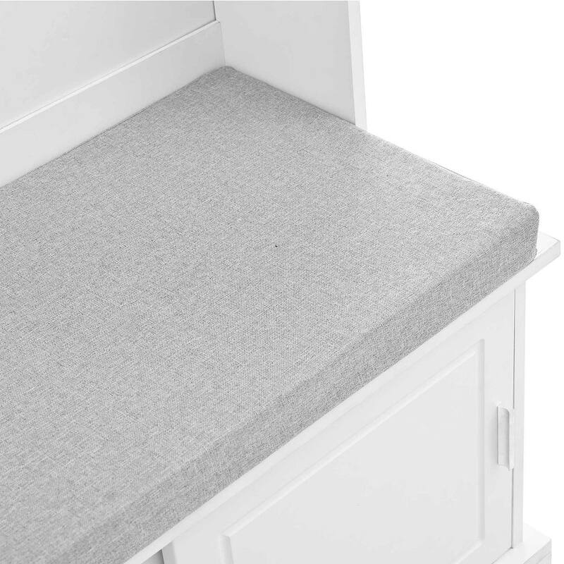 Hall Tree with Sliding Door Bench Cushion Silver Handle Storage Cabinet