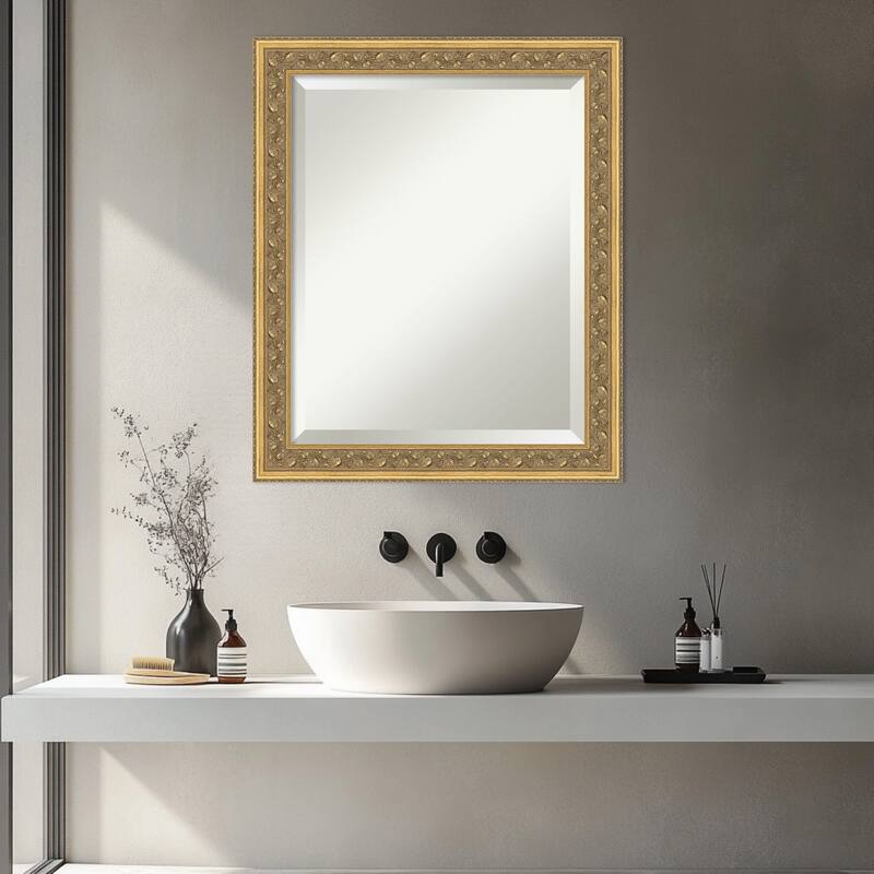 Carter Dark Gold Beveled Wood Framed Bathroom Vanity Wall Mirror - Carter Dark Gold