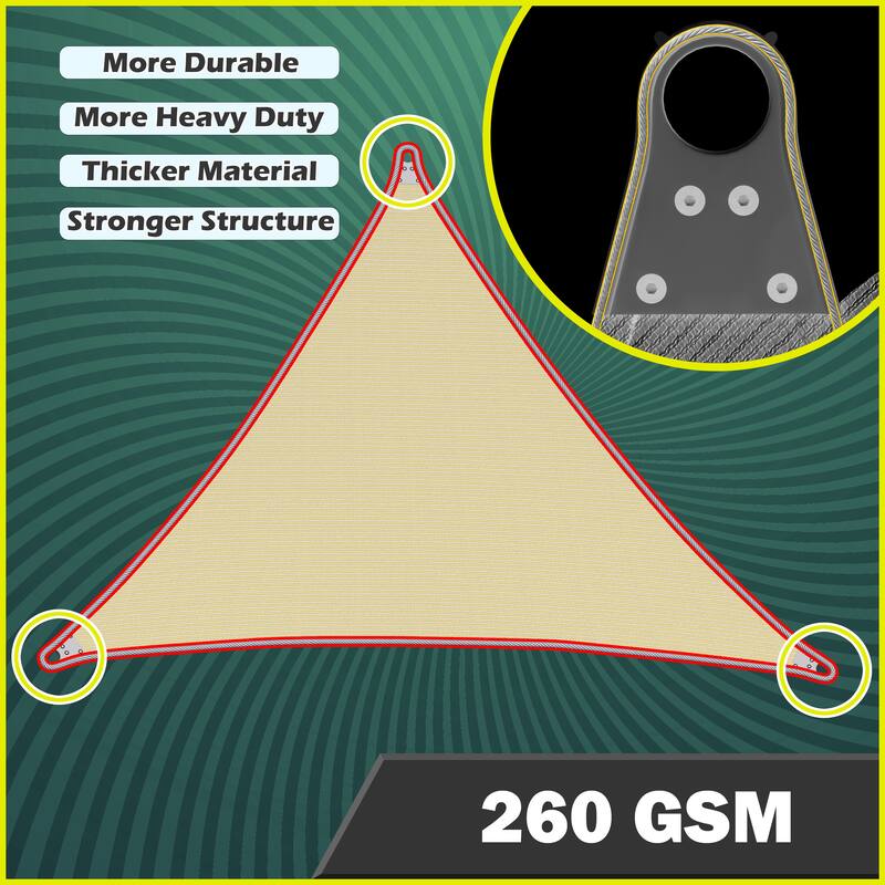ColourTreeUSA Triangle Sun Shade Sail Reinforced Super Ring HDPE Mesh Fabric Screen Canopy UV Block 260 GSM