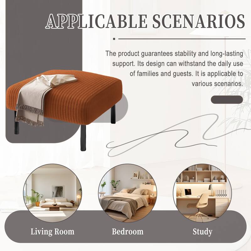 Small Ottoman Footstool with Legs, Corduroy Fabric Ottoman Foot Stool with Soft Padded seat