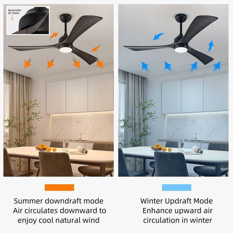 52 inch Smart Ceiling Fan Light with Remote Control with 3 Wood Blades,Flush Mount,Dimmable LED
