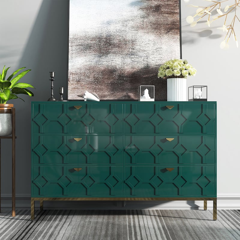 Clihome Wooden Storage 6 Drawer Double Dresser for Bedroom