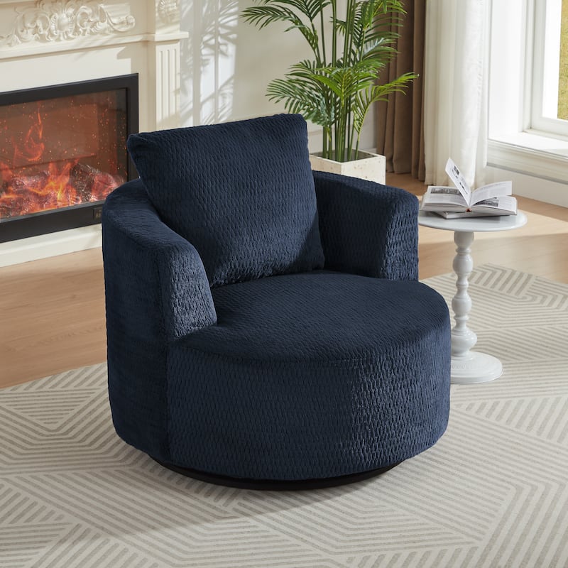 Compressible Swivel Accent Chair, Ergonomic Single Sofa Chair, Upholstered Lounge Chair with Wooden Base for Living Room