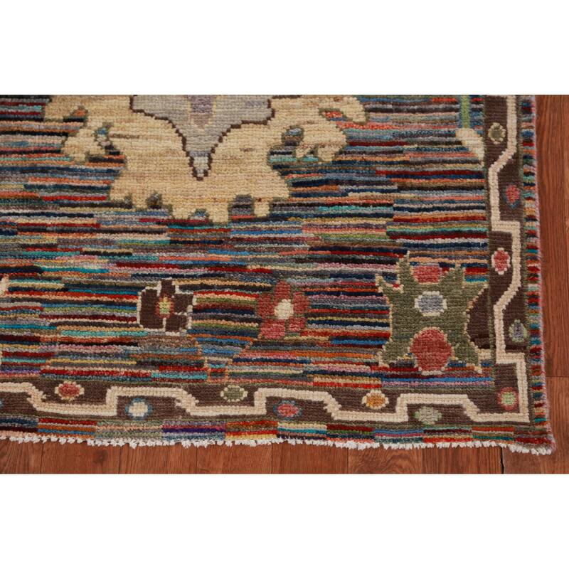 Handmade Vegetable Dye Oushak Turkish Runner Rug Floral Wool Carpet - 2'6" x 19'11"