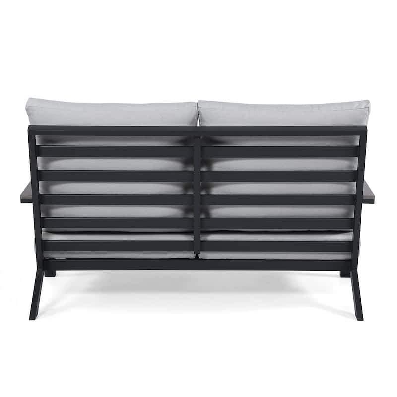 Vermont 4-Piece Aluminum Conversation Set with Slatted Faux Wood Top