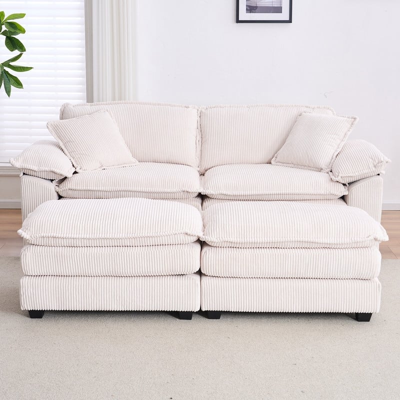 84.60" Corduroy 2 Seater Sofa - White