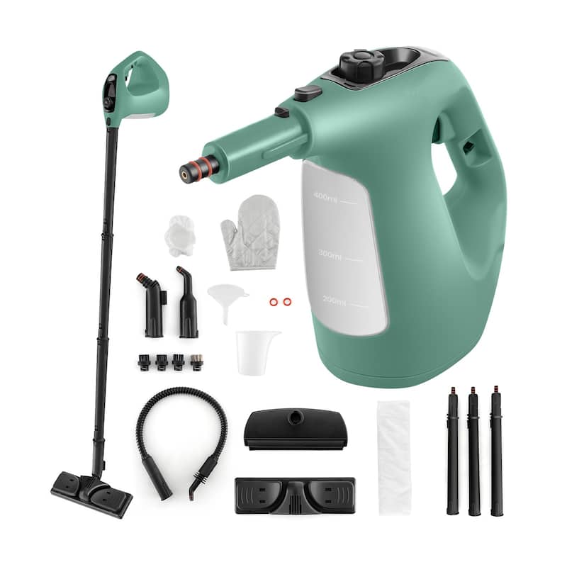1400W Handheld Steam Cleaner with 14-Piece Accessory Kit and Child Lock - 13" x 5" x 9.5" (L x W x H) - Green