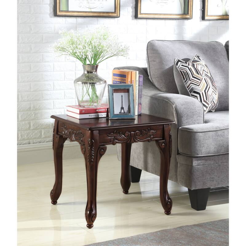 22" Traditional Rectangular End Table with Detailed Claw Feet for Living Room and Bedroom - Brown