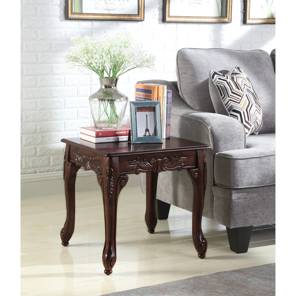 Traditional Ornate Detailing Dark Cherry Finish Wood End Table