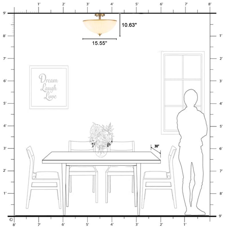 3-Light Bow-Shaped Semi-Flush Mount Ceiling Light White Glass Shade - Dia.15.55-in