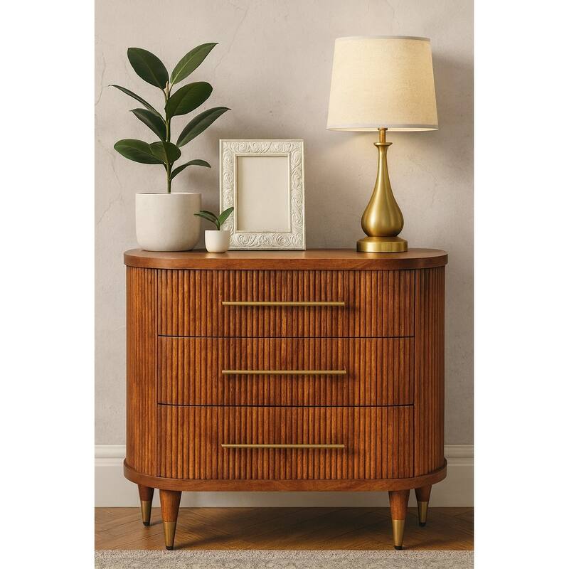 Artisan Furniture Solid Wood Emerson Ribbed 3-Drawer Chest, Brown - N/A - Brown