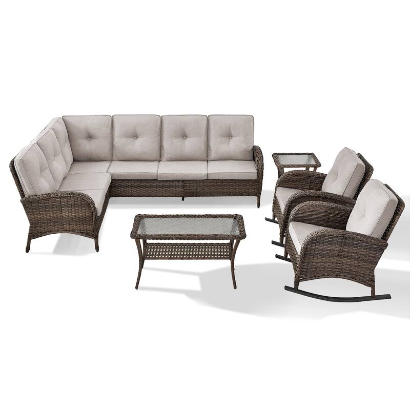 Gymojoy L-Shaped Outdoor Sectional Sofa Set, PE Wicker Couch with Water-Resistant Olefin Cushions