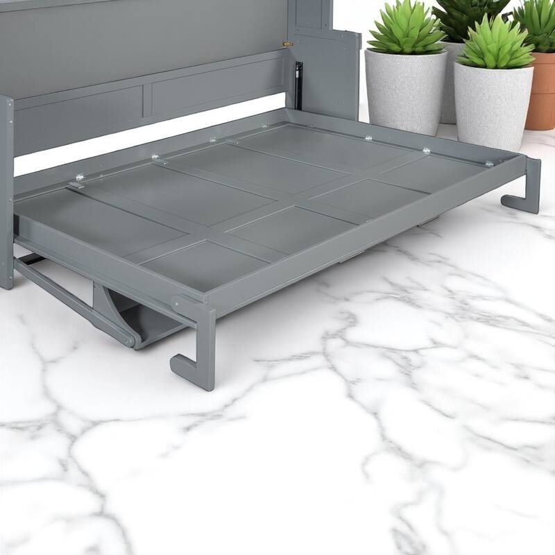 Full/Queen Size Murphy Bed with Hydraulic Lift, Fold-Down Desk & Storage, Space-Saving Wall Bed Design
