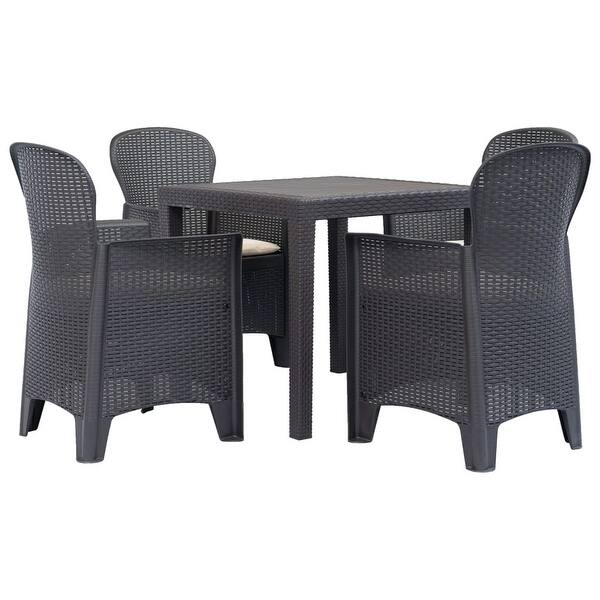 Vidaxl 5 Piece Outdoor Dining Set Plastic Brown Rattan Furniture Overstock 28948261