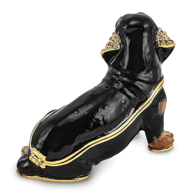 Curata Pewter Bejeweled Crystals Gold-Tone Enameled Regan Dachshund Trinket Box on 18 Inch Necklace