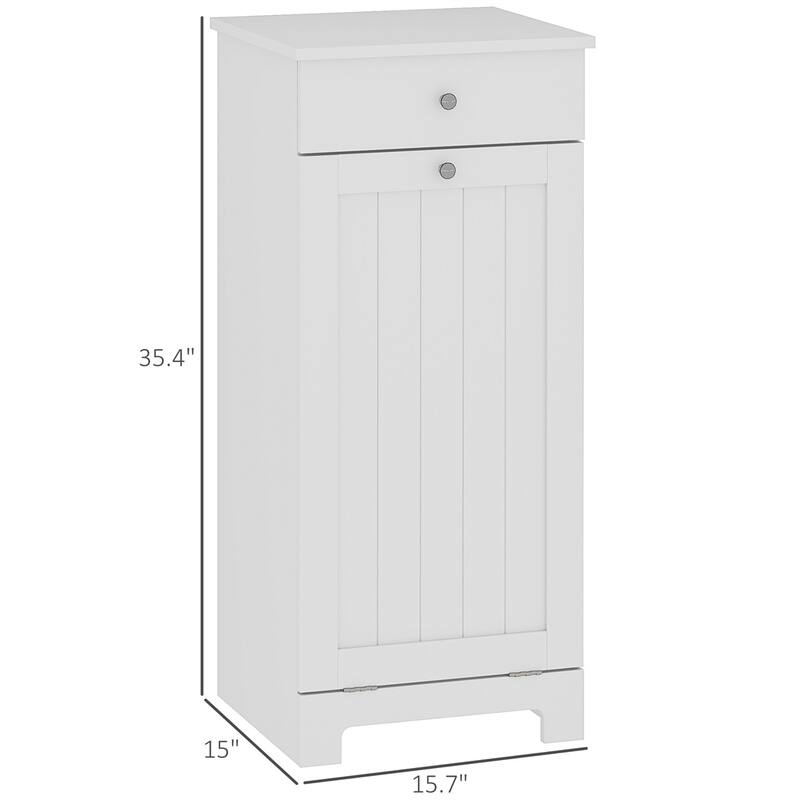 White Laundry Hamper Cabinet with Tilt Out Hamper Drawer and Foldable Bag MDF for Bathroom or Bedroom Organization
