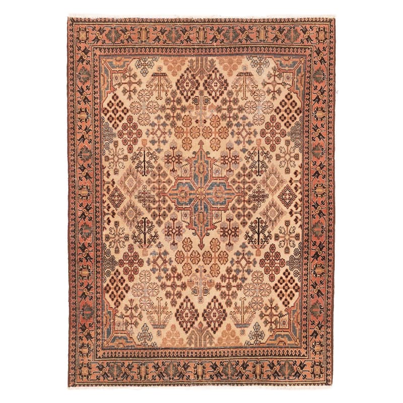 ECARPETGALLERY Hand-knotted Antalya Vintage Cream Wool Rug - 3'7 x 4'11