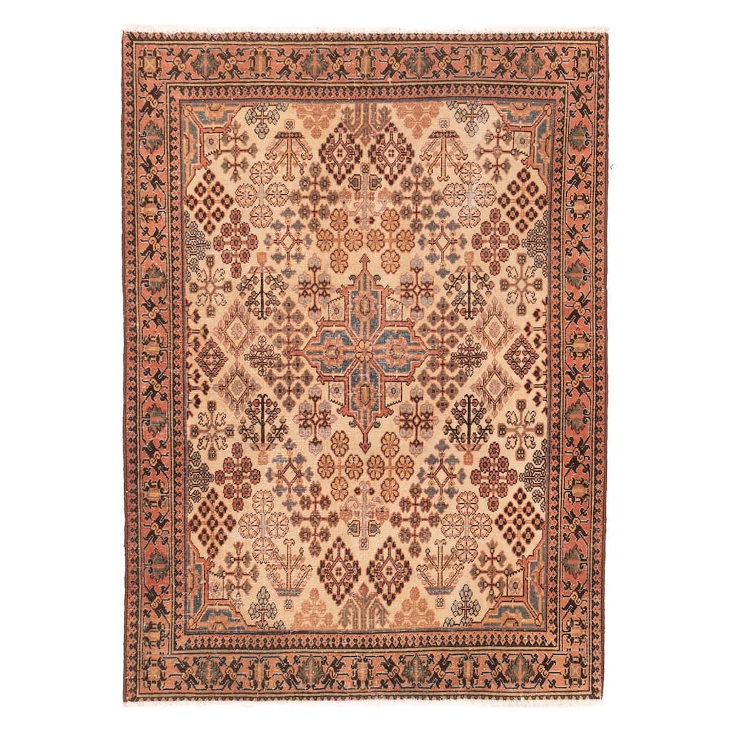 ECARPETGALLERY Hand-knotted Antalya Vintage Cream Wool Rug - 3'7 x 4'11