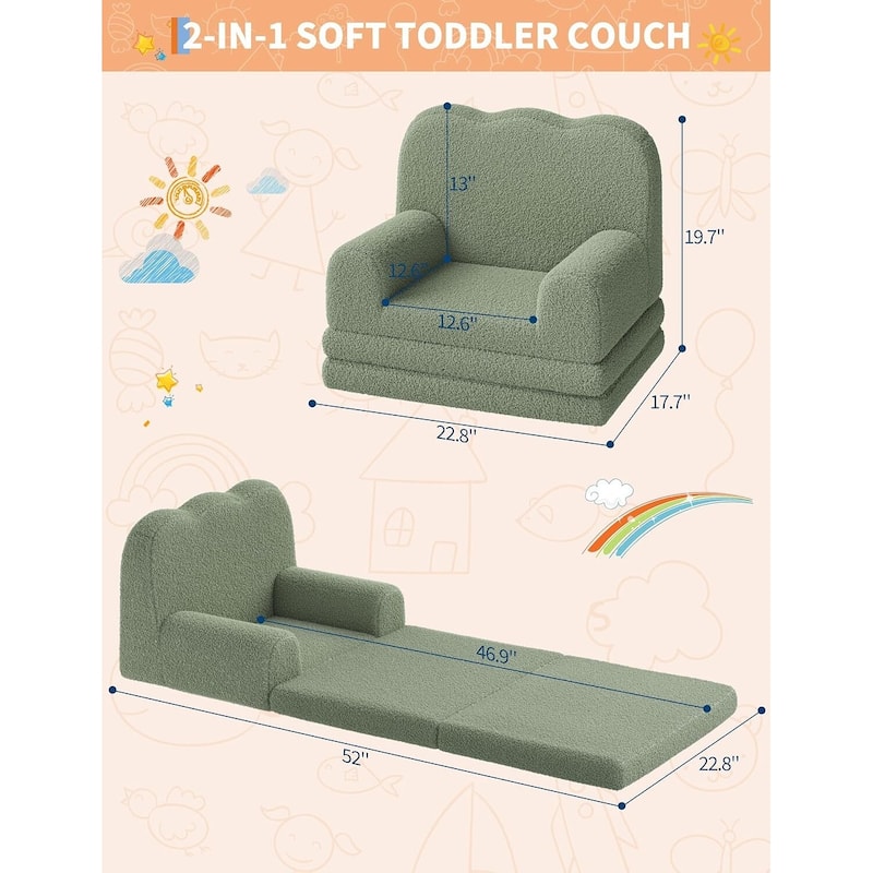 2-in-1 Comfy Toddler Couch, Convertible Sofa for Girls and Boys