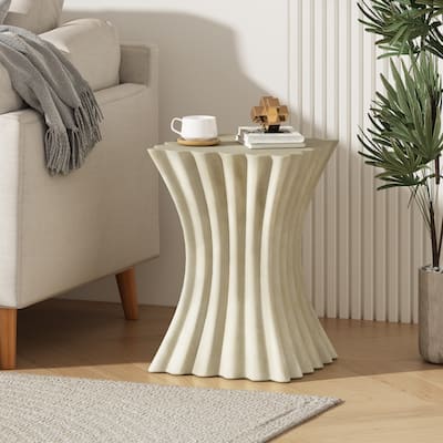 Archaistic Undulating Wavy Side Table Fluted Hourglass Accent Table Indoor Outdoor Small End Table Lightweight Plant Stand