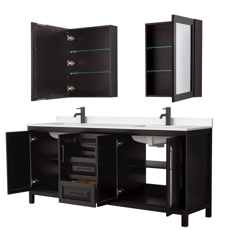Daria 80-inch Double Vanity, Single Hole Quartz Top, Med Cabinets