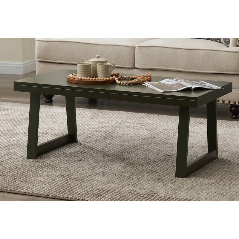 Charlie Modern Wood Coffee Table with Open Storage Shelf - 40"L x 20"W x 17"H - Caviar
