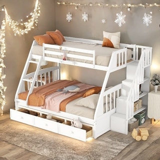 Detachable Design Twin-over-Full Bunk Bed with Drawers,Ladder and Storage Staircase,Espresso