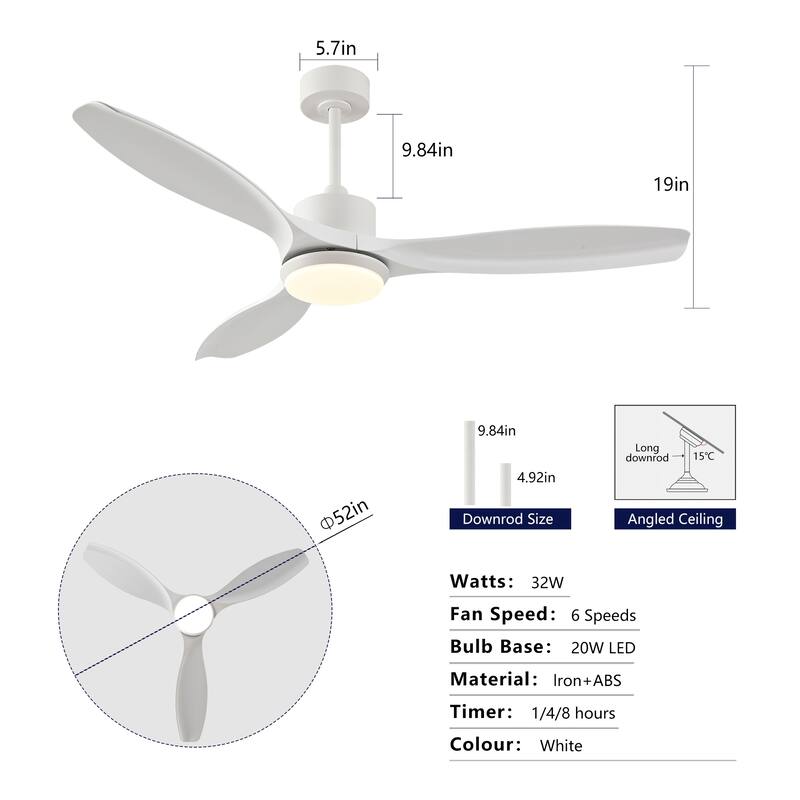 52" Ceiling Fan with Light, Remote Control Operation, Reversible DC Motor