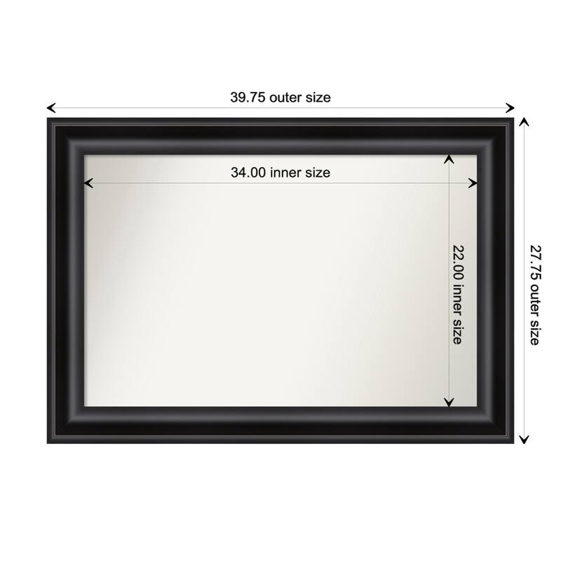 Grand Black Framed Non-Beveled Custom Wall Mirror, Bathroom Vanity Mirror - Outer Size: 39.75 x 27.75