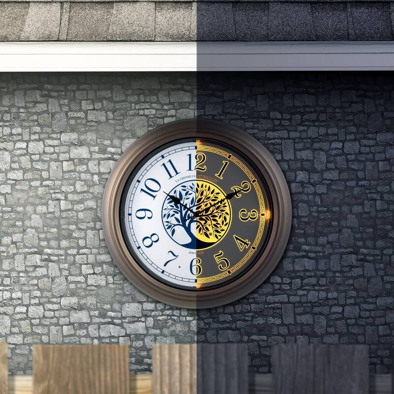 La Crosse Clock 18 In. Outdoor Bronze Lighted Dial Wall Clock