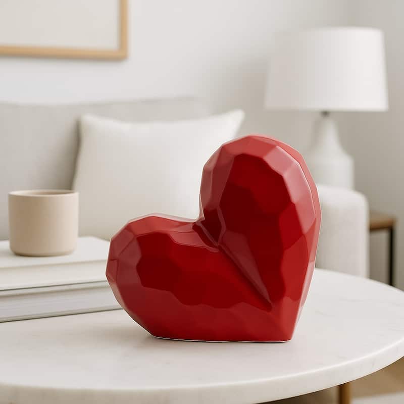 Modern Stone Ceramic Geometric Heart Sculpture