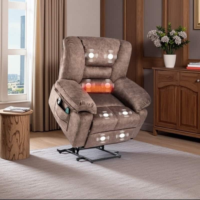 Senior-Friendly Power Lift Recliner with Multi-Mode Massage, Lumbar Heat, Adjustable Positions, and Quick Assembly - Brown