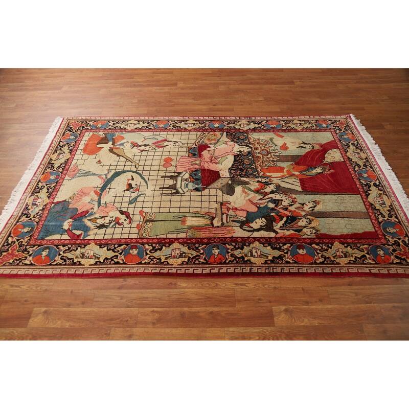 Pre-1900 Antique Pictorial Kashan Persian Rug Handmade Wool Carpet - 4'2"x 7'0"