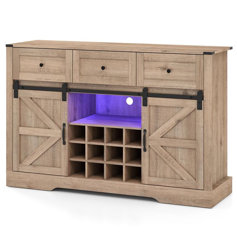 Gymax Wine Bar Cabinet w/LED Lights & Doors Coffee Station w/