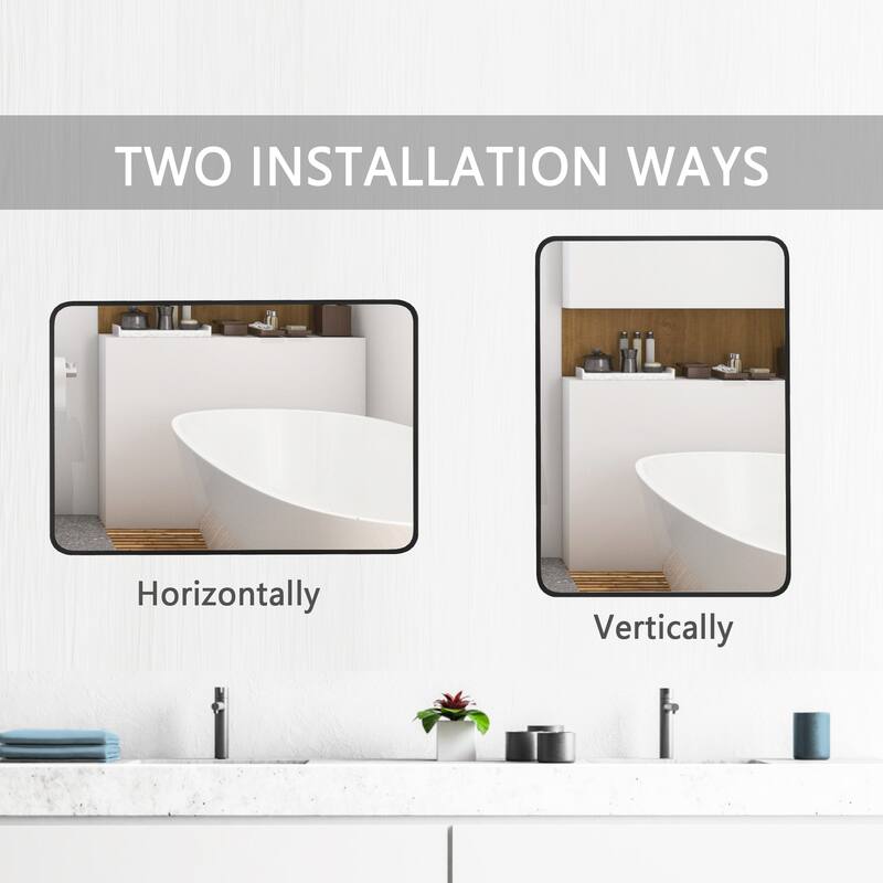 Ledel Modern Rounded Rectangular Metal Framed Bathroom Vanity Mirror