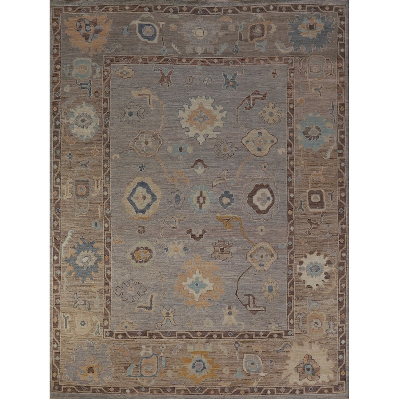 Hand Knotted Oriental 100% Wool Carpet Transitional All-Over Greys & Charcoal Oushak Area Rug - 9' 11'' X 8' 2''