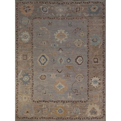 Hand Knotted Oriental 100% Wool Carpet Transitional All-Over Greys & Charcoal Oushak Area Rug - 9' 11'' X 8' 2''